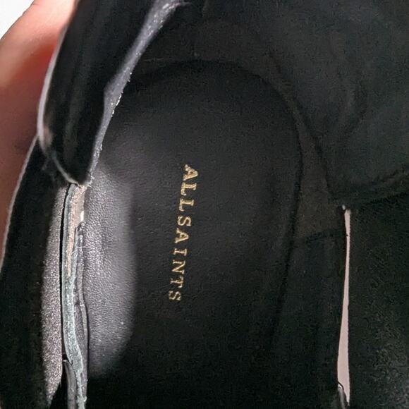 Allsaints Sarris Black Leather Pointed Toe Block Heel Chelsea Ankle Boots 39 8.5 - Picture 6 of 7